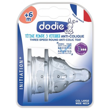 Dodie Tétine Ronde 3 Vitesses Anti-colique +6mois X2